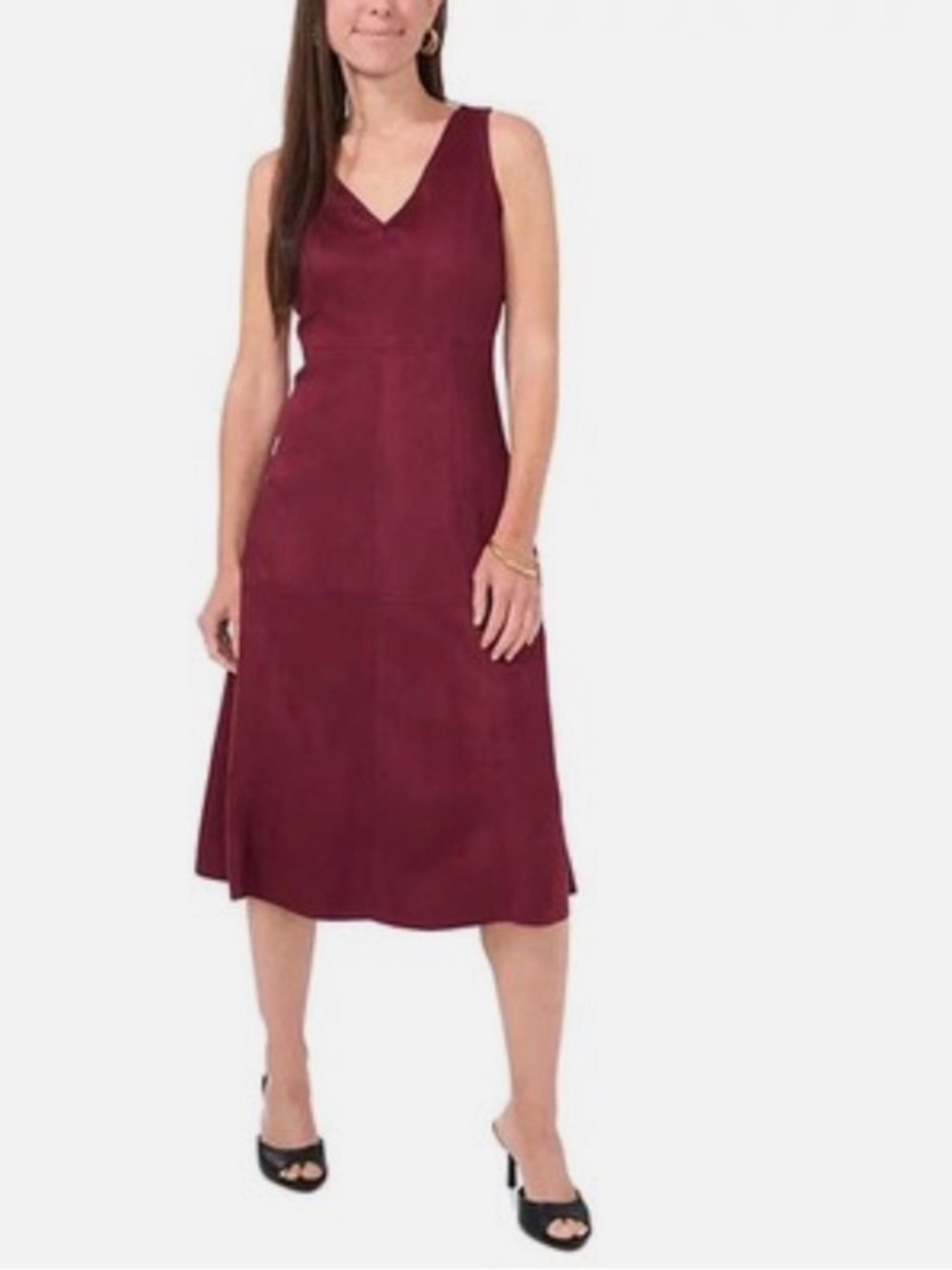 MSK Maroon Sleeveless V-Neck Midi Dress
